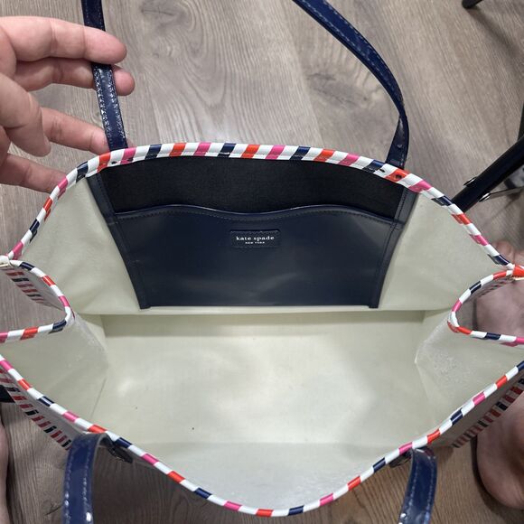 Kate Spade Par Avion Air Mail Tote Red White Blue Double Handle Shoulder Bag - Picture 9 of 10
